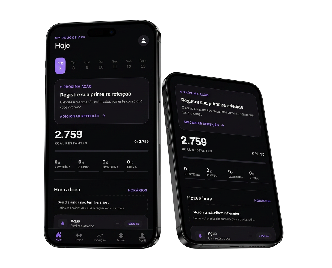 Dois celulares exibindo a experiência do aplicativo VYON