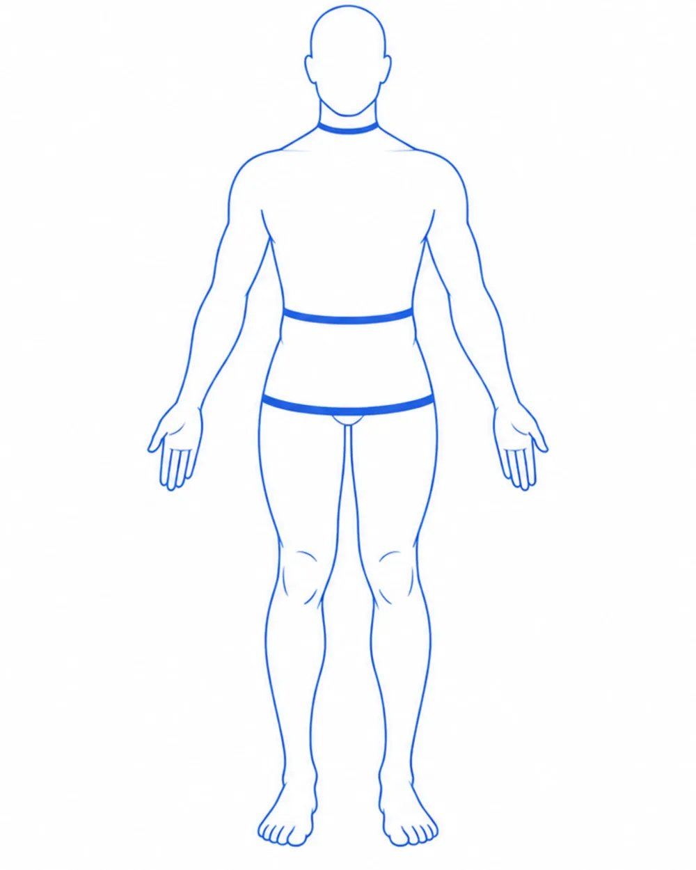 Ilustração de uma silhueta de frente com faixas no pescoço, na cintura e no quadril